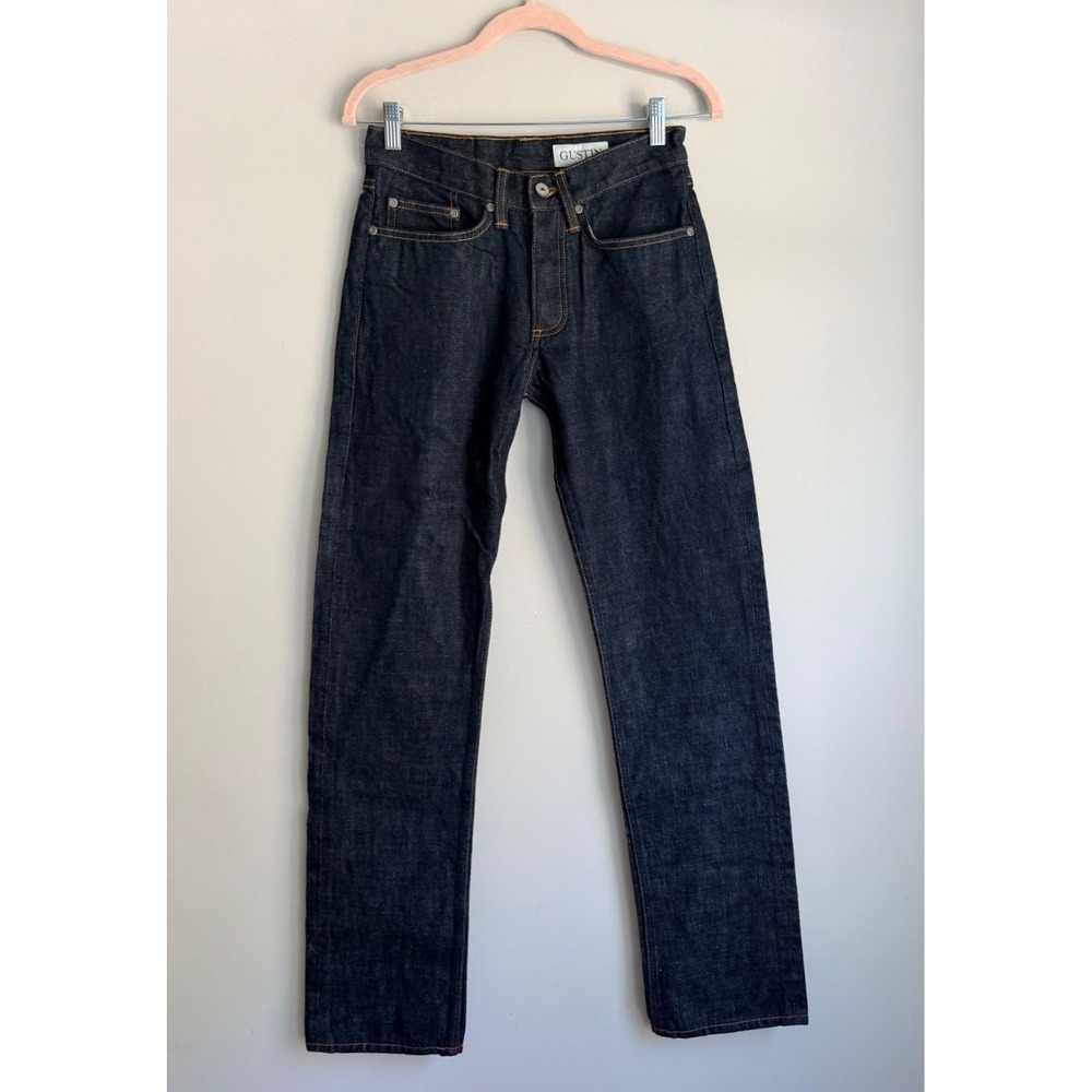 Gustin Raw Selvedge Denim Jeans Straight Fit Dark Indigo Made in USA Mens 29x34